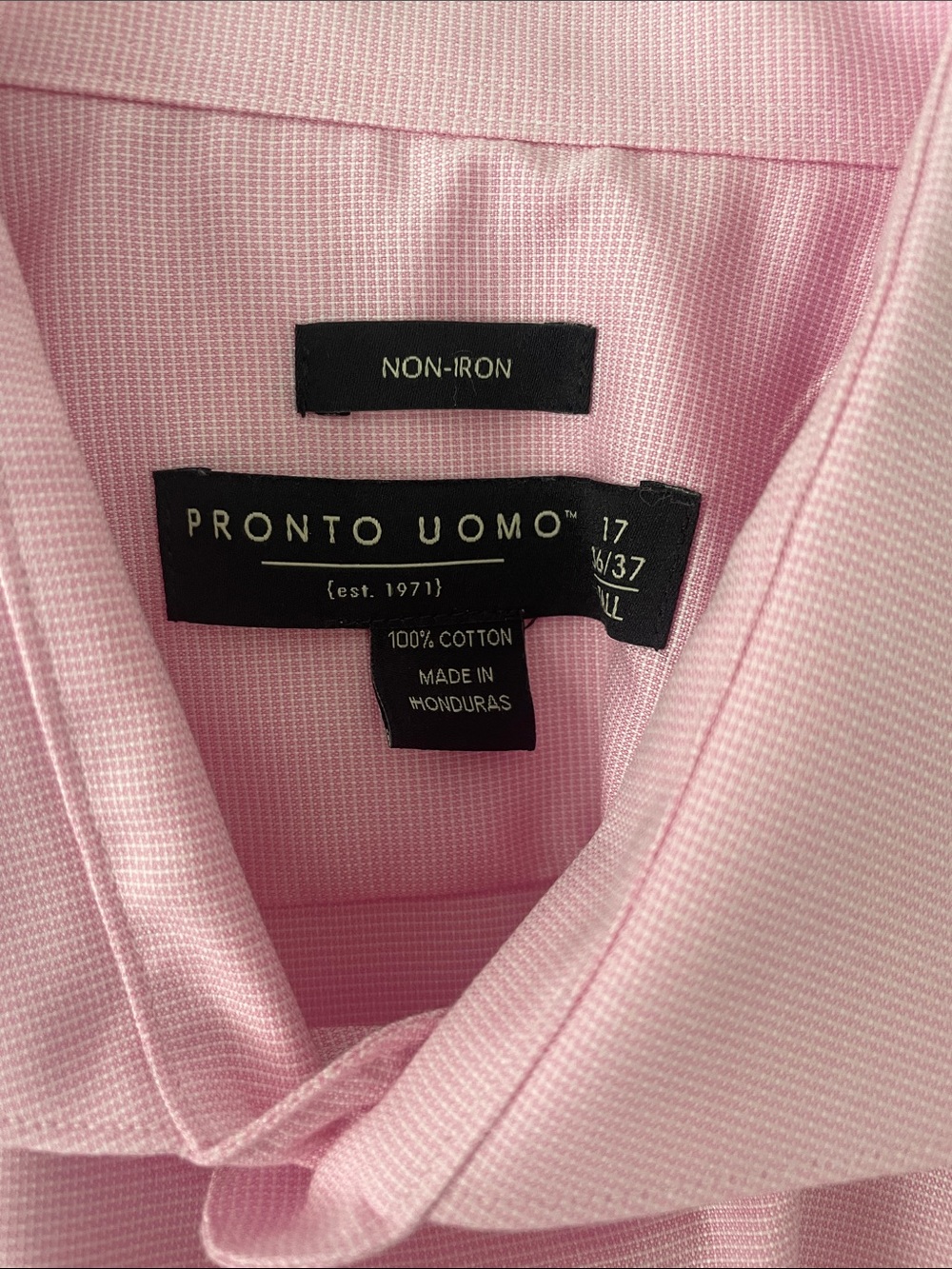 Pronto Uomo Light Pink Spread Collar Dress Shirt- 17, 36/37 Tall - Picture 2 of 4